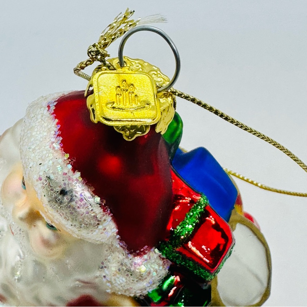 Vintage 2002 PartyLite Father Christmas Santa Claus Glass Ornament 6" Tall Bear - Picture 6 of 11